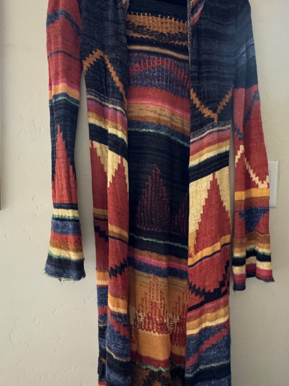 Southwestern Multicolor Open-Front Long hooded Cardigan Sweater